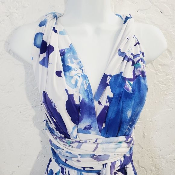 Dessy Collection Vivian Diamond Floral wrap convertible dress white blue size Xs - Picture 9 of 15